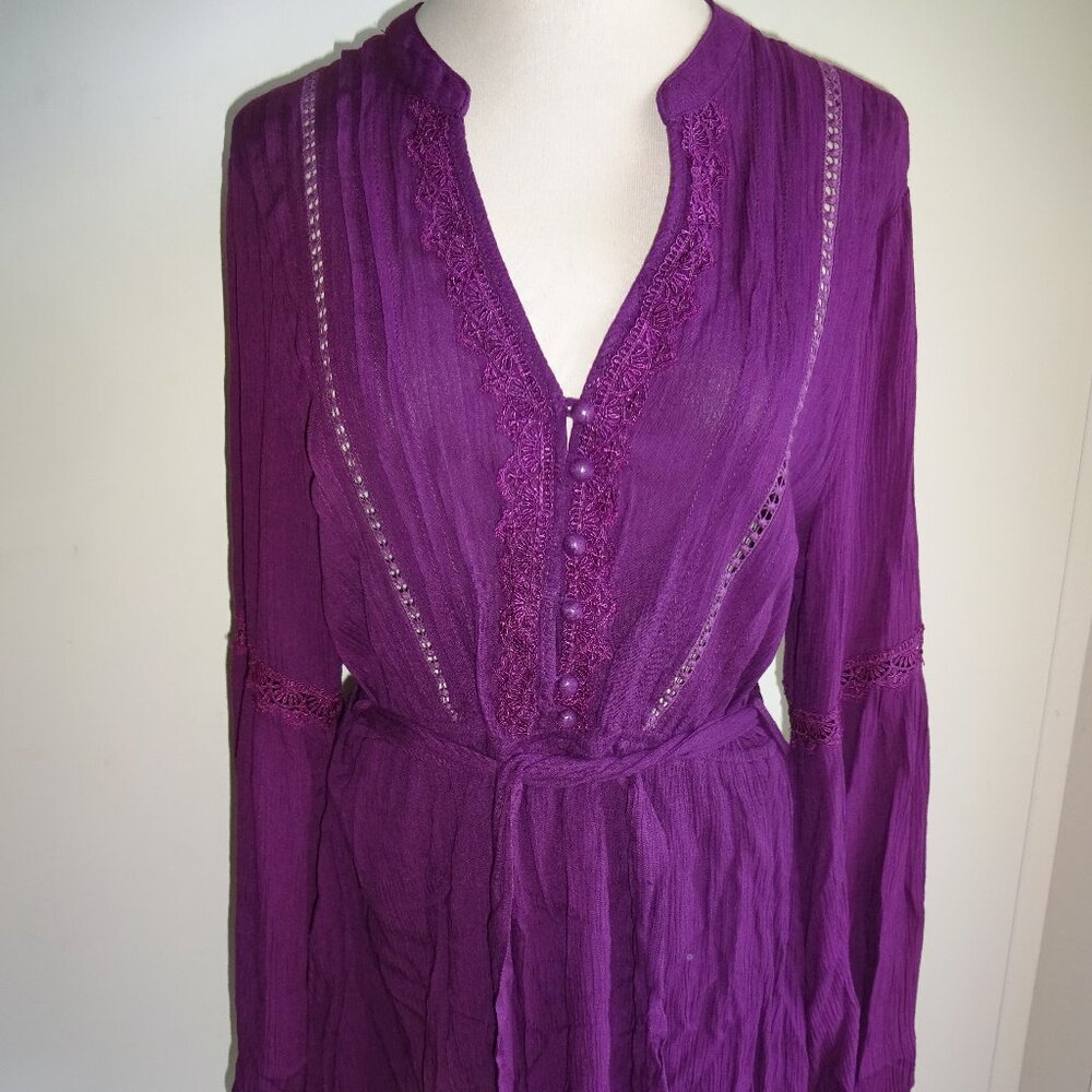 NWT New Womens Purple Plum Loveriche Peasant Top Shirt L Embroidery Crochet
